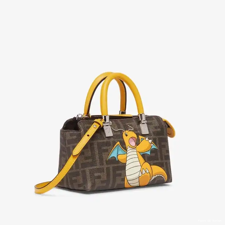 Affordable Dragon Fabric Brown FF Pokmon Yellow Boston The Bag Fendi In Way Mini By Motif 0324 HOT SALE